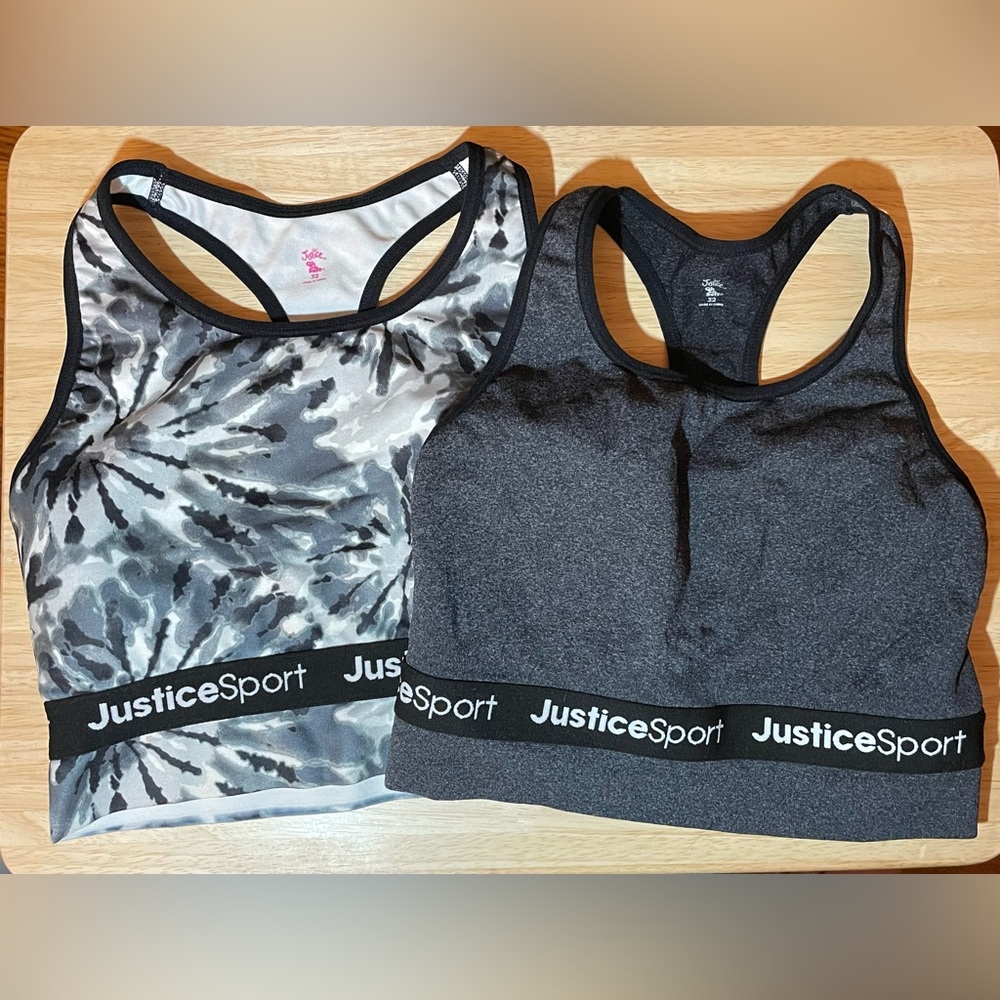 JUSTICE Girls Seamless Longline Sports Bra 2Pk Black Gray